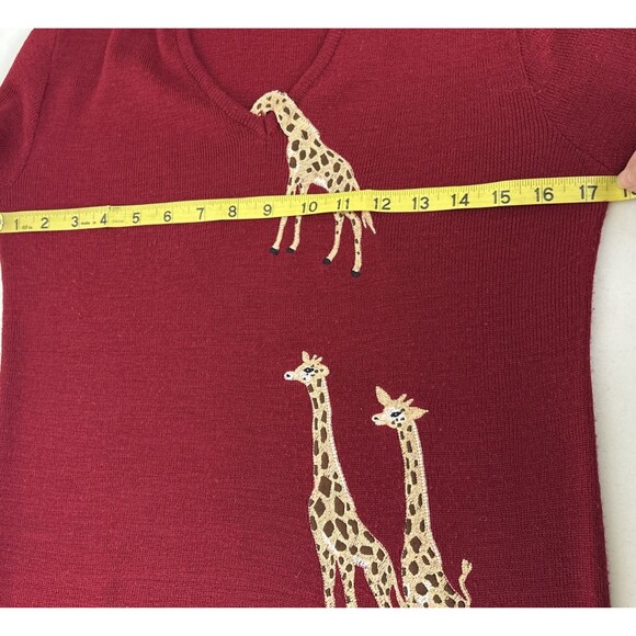 VTG Cyn Les Sweater Giraffes Shirlee Designs Womens Medium Embroidered Burgundy - Picture 6 of 8
